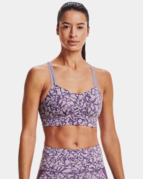 Women's HeatGear® High Printed Sports Bra, Purple, pdpMainDesktop image number 0